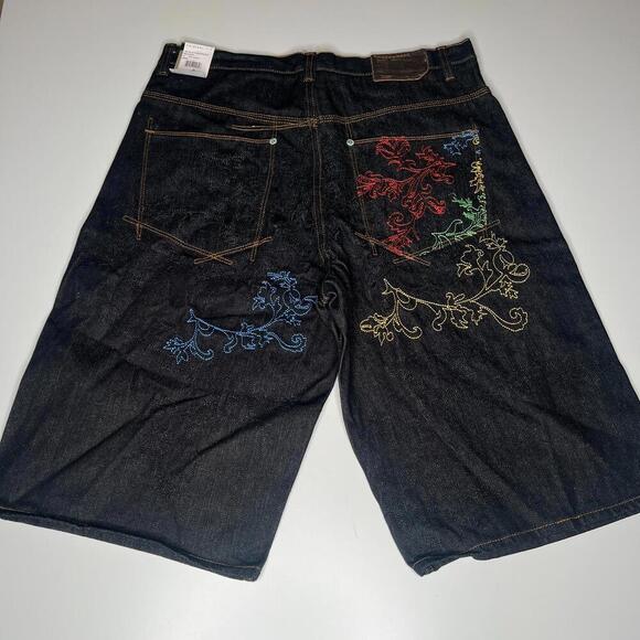 rocawear men’s denim shorts 38 raw black miami embroidered metallic thread y2k - Picture 6 of 11